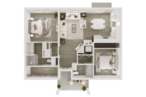 Floor plan for 2 beds, 2 baths, 983 sqft